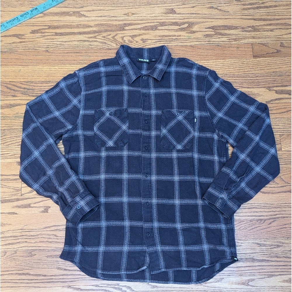Vans Shirt Large Blue Grey‎ Plaid Casual Pockets Button Up Long Sleeve Mens